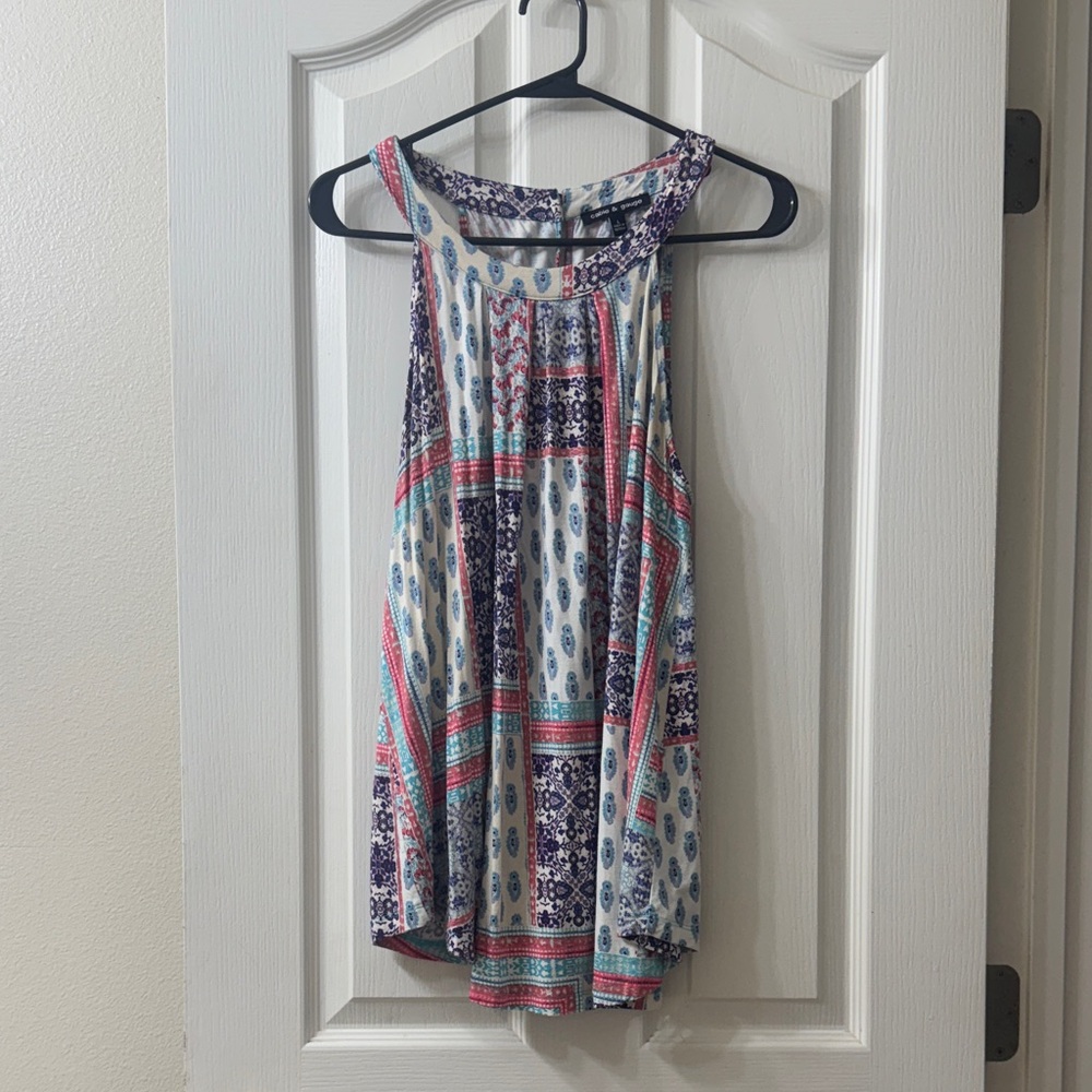 Cable & Gauge Floral Print Top - Cream, Blue & Purple